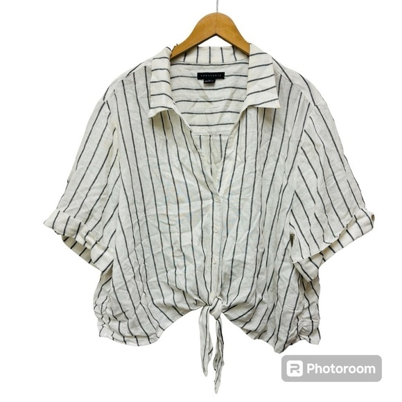 Sanctuary Striped Linen Blend Button Down Top - Picture 2 of 12
